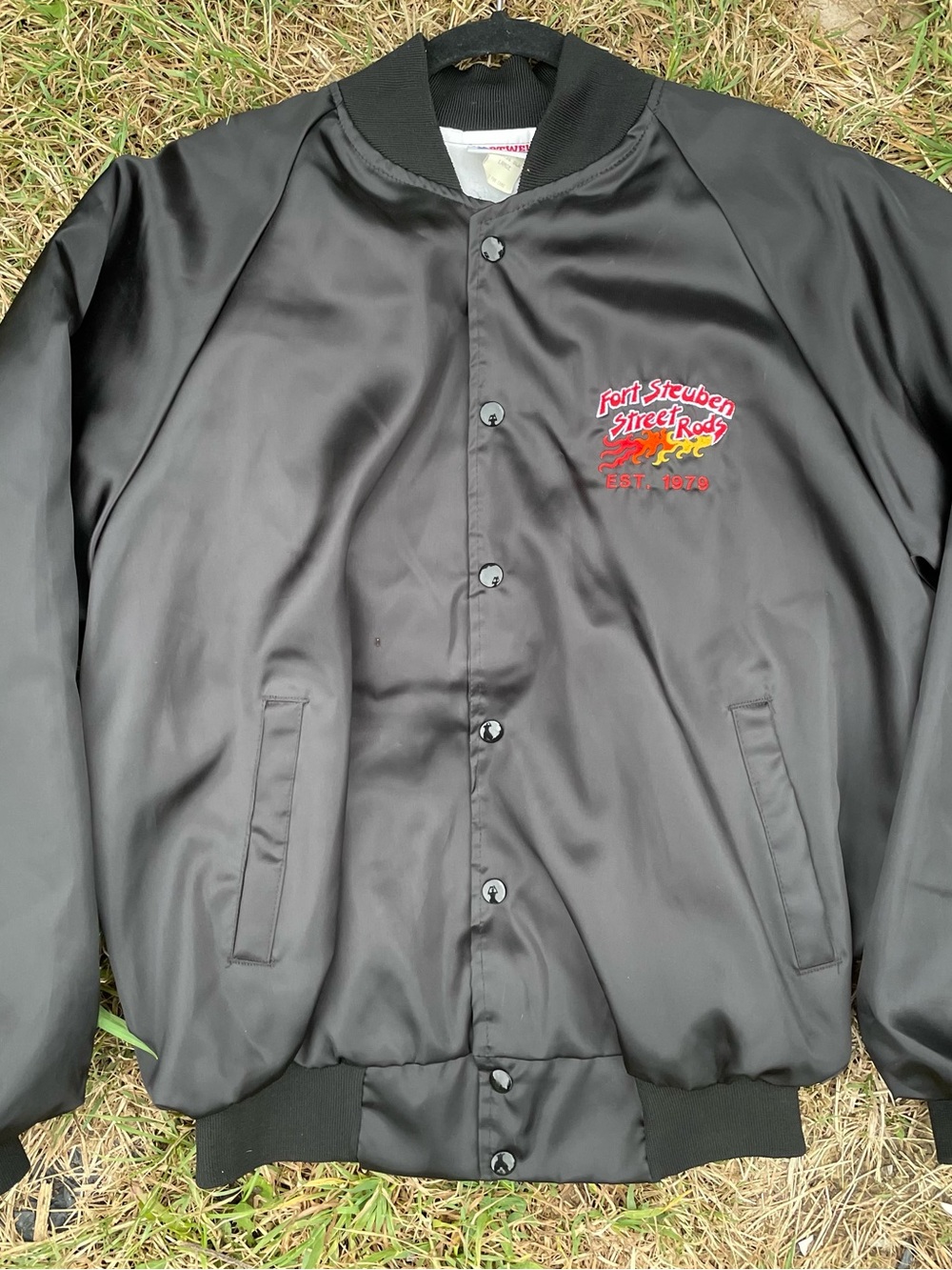 Vintage 90’s Black Embroidered Flame Bomber Size L - Picture 2 of 6